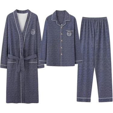 Imagem de Conjunto De Pijama De Algodão Para Homens 3-pack Calças De Manga Longa Leve Kimono Macio Na Altura Do Joelho Roupões De Banho Para Spa E Casa, Style 1, L