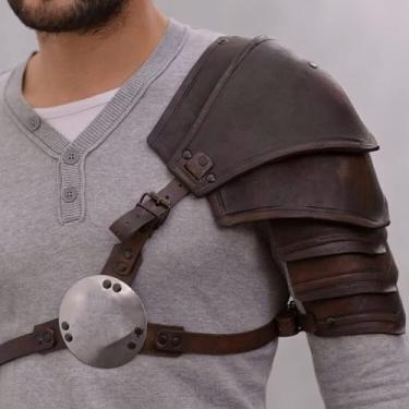 Imagem de Armadura De Ombro Medieval Steampunk Retro Knight Pu Couro Único Ombro Guarda Ajustável Cosplay Armadura Ombreiras Para Adultos