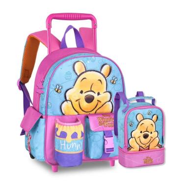 Imagem de Mochila Carrinho e Lancheira térmica Ursinho Pooh Kit Infantil-Feminino