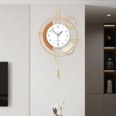 Imagem de LGJHKMCL Relógio de parede moderno criativo dourado minimalista decorativo relógios de parede silenciosos sem tique-taque alimentado por bateria relógio de pêndulo arte moda para sala de estar cozinha