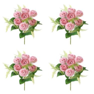 Imagem de XIYUAN 4 peças de flores falsas de crisântemo, flores artificiais de 29 cm, buquê falso de seda com hastes para decoração de vaso de festa de casamento em casa (rosa)