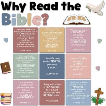 Imagem de Boêmio Christian Quadro de avisos religioso inspirador oração sala de aula quadro de avisos decoração Jesus a Bíblia diz recortes lendo pôsteres para igreja da escola dominical volta às aulas lousa