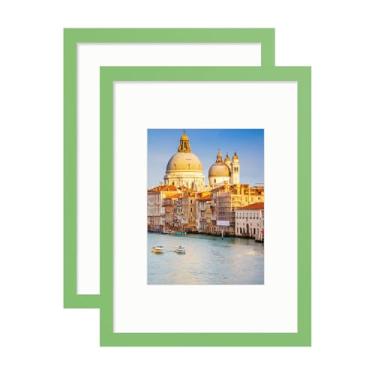Imagem de wyooxoo Conjunto de 2 porta-retratos 20 x 30,5 cm, feito de madeira maciça, verde, para exibição de fotos 15 x 20 cm com tapete ou 20 x 30 cm sem tapete, moldura colorida para exibição de mesa ou