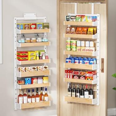 Imagem de Organizador de despensa sobre a porta de 6 camadas, suporte de parede de metal resistente ou suporte para temperos pendurado, prateleiras de armazenamento atrás da porta com cesta ajustável