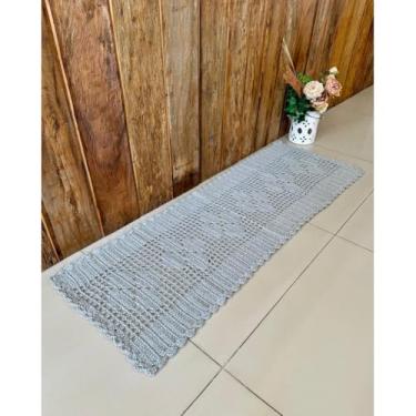 Imagem de Passadeira Retangular 1,60mx52cm Avulsa 6 Rosas Crochê Artesanal (Cinza)