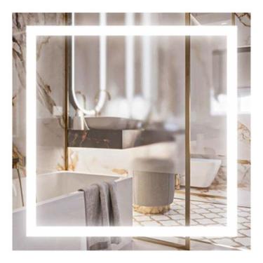 Imagem de Kit 2 Espelhos Quadrados De Parede Jateado Led 100x100 Cm - Espelho To