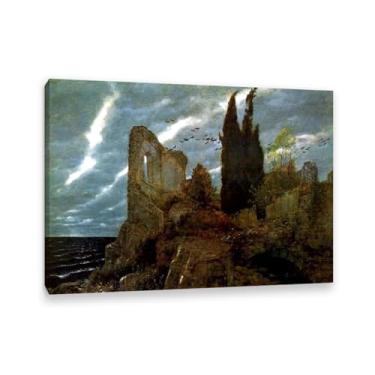 Imagem de ZUJGHSJG Pôster Arnold Böcklin Reprodução de pinturas famosas Ruínas pelo Mar Impressão giclée em tela Arnold Böcklin Impressões de arte de parede para decoração de sala de estar 100 x 70 cm (99 x 71