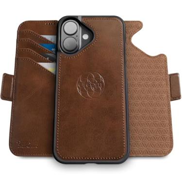 Imagem de Capa Carteira Dreem Fibonacci p/iPhone 16, 2-em-1, case antichoque, couro vegano, capa removível, compatível com acessórios MagSafe. Proteção RFID. Design para homens e mulheres [Chocolate]