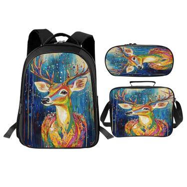 Imagem de Conjunto de mochilas escolares Trimety Deer de 3 peças com lancheira