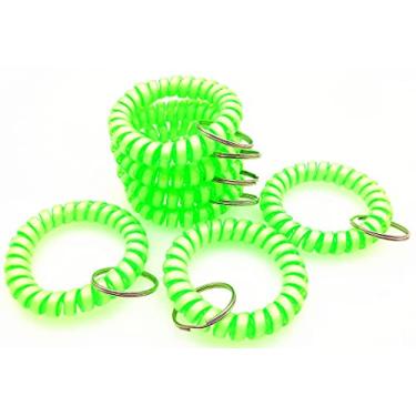 Imagem de Ailifly Pacote com 7 pulseiras coloridas de bobina espiral de plástico chaveiro corrente espiral flexível pulseira (verde claro)