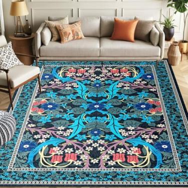 Imagem de Tapetes laváveis de 22 x 30 cm para sala de estar, com suporte antiderrapante e pilha curta, tapete floral vintage para sala de estar, quarto, sala de jantar, hall de entrada