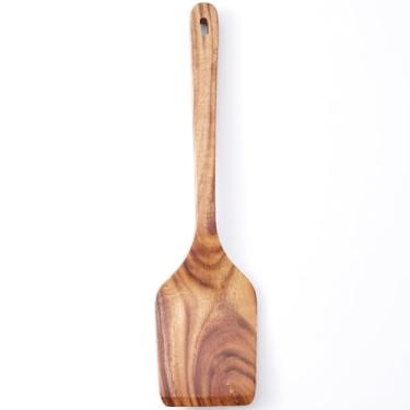 Imagem de Espátula de madeira larga para cozinhar – grande utensílio de cozinha de madeira para virar, mexer e fritar | Ferramenta antiarranhões para panelas antiaderentes