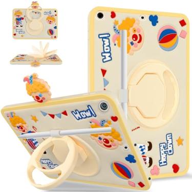 Imagem de TzoMartico Capa para iPad 9ª/8ª/7ª geração de 10,2 polegadas 2019/2020/2021, capa infantil macia de silicone à prova de choque com suporte giratório de 360°, alça de mão e suporte de caneta - palhaço