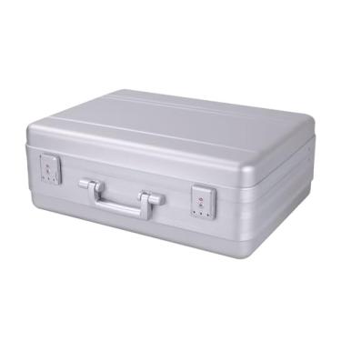 Imagem de urecimy Pasta de metal para homens, capa de alumínio com trava para objetos de valor, caixa de exibição de armas, estojo de dinheiro, com espuma removível, Prata, 14.5X10.6X4.5 Inch