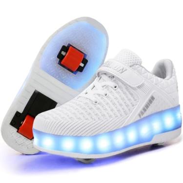 Imagem de Tênis esportivo Nsasy Roller Shoes infantil para meninos e meninas com rodinhas, White 05(double Wheel), 3 Little Kid