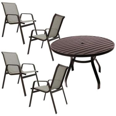 Imagem de Conjunto de Mesa 1,20m Ripada + 4 Cadeiras Aluminio Piscina Jardim - N