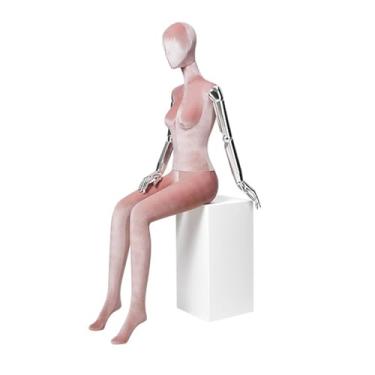 Imagem de Mannequin Manequins de varejo humanos sentados em um banquinho, destacáveis e giratórios, adequados para exibir roupas íntimas, chapéus e tops(Pink)