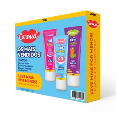 Imagem de Kit Gel Dental Infantil Carmed Beijos + Dentadura + Minhocas 70g Cada 