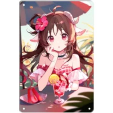 Imagem de DKLOWK Pôster de metal fofo anime menina sexy biquíni mangá placa de decoração de parede para casa bar clube quarto banheiro homem caverna otaku 20 x 30 cm