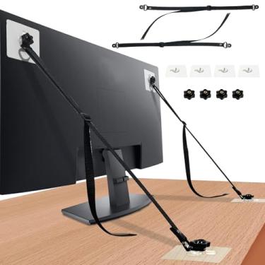 Imagem de Pacote com 2 tiras de segurança ajustáveis para TV, sem broca, adesivas, tiras de TV antipontas, segurança para impermeabilização, âncoras de móveis de parede para fixação de tela plana na parede