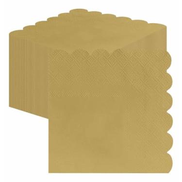 Imagem de SietDESEO 50 guardanapos dourados de 3 camadas, descartáveis, dobrados, 13 x 12 cm, guardanapos de coquetel recortados, guardanapo de papel para jantar, casamento, aniversário, festa de Natal