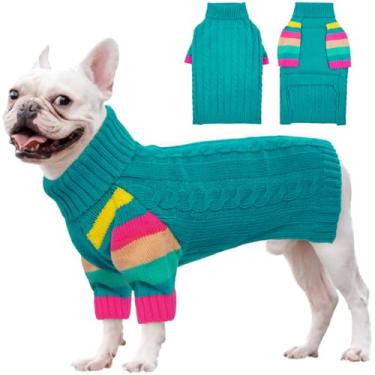 Imagem de OUOBOB Suéter para cães, suéteres médios para cães meninas meninos, pulôver de gola rolê colete verde para cães de inverno, roupas de Natal para cães, roupas de moletom para animais de estimação roupas de malha, francês, beagle, Boston Terrier G