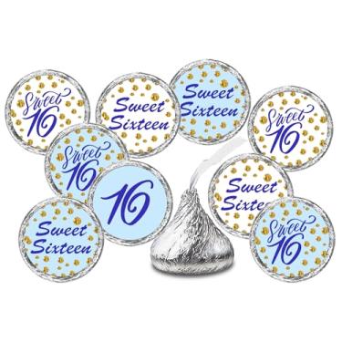 Imagem de Blue 16th Birthday Kisses Stickers, (Set of 216), Sweet 16 Chocolate Drops Labels Stickers, Party Favors Decor for Hershey's Kisses