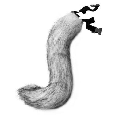 Imagem de Moyubath Gato lobo raposa pele sintética cauda peluda para cosplay Halloween fantasia fantasia fantasia acessórios, Cinza raposa, 19.68 inch