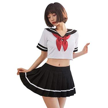 Imagem de Lingerie sexy feminina JK uniforme cosplay lingerie marinheiro japonês macio fofo terno estudante (branco preto)