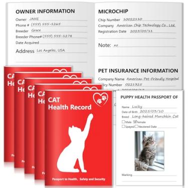 Imagem de Pacote com 10 livros de registro de vacinação de gatinhos, 12 folhas por pacote, livretos de registros de saúde felina 12,7 x 8,9 cm, registros de vacinação de gatos, registros de saúde de gatos para
