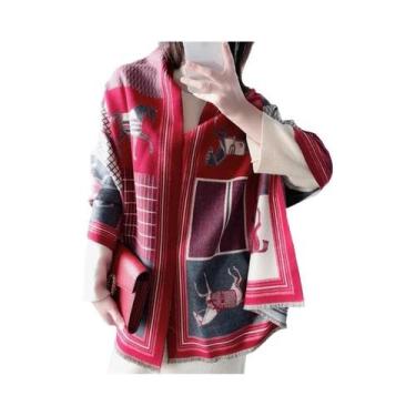 Imagem de Cachecol Feminino De Caxemira De Inverno, Luxuoso, Grosso E Quente, Co