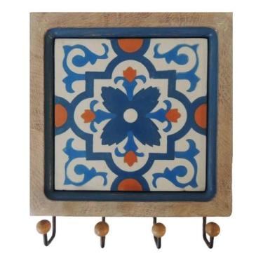 Imagem de Cabideiro De Parede Porta Chaves Organizador Rustico Em Madeira E Ferr