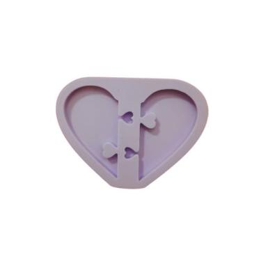 Imagem de R214 Molde de silicone coração 2 partes chaveiro resina - confeitaria 