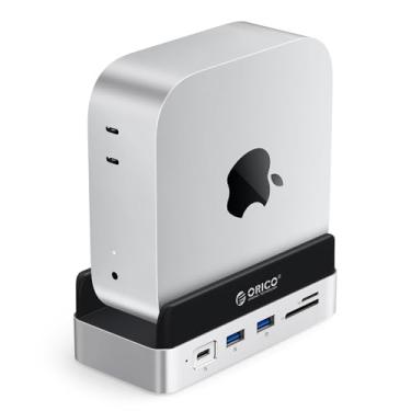Imagem de ORICO Compatibilidade de miniDock e suporte com Mac mini M4, hub de alumínio 9 em 1 com SSD NVMe M.2 de 4 TB, USB-C e USB-A, 5Gbps USB-A, 4K HDMI, Gigabit Ethernet, leitores de cartão SD/TF, tipo-C