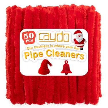 Imagem de Caydo 50 peças de limpeza de cachimbo vermelho extra grosso suprimentos de artesanato limpadores de cachimbo jumbo hastes de chenille para crianças artesanato projetos DIY decoração criativa, (30 mm x