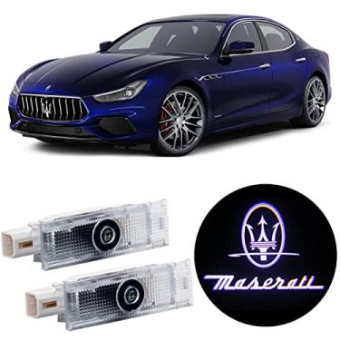 Imagem de Jfsotls 2 peças de projetor com logotipo de luzes LED para portas de carro, emblema nunca desbota, luz de sombra fantasma a laser LED para Quattroporte Ghibli Levante Grecale