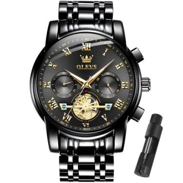 Imagem de Relógio OLEVS Black Fashion Chronograph em aço inoxidável para homens