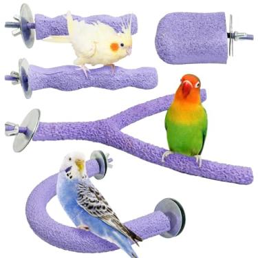Imagem de PINVNBY Pacote com 5 unidades de poleiro de resina bico de pássaro pedra de moagem gaiola de papagaio suporte plataforma garras aparador de pés brinquedo de mastigar gaiola de pássaro acessórios para