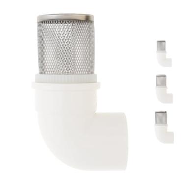Imagem de PNXKTXO Tampa de filtro de aço inoxidável de 1/2 polegada conectada a tubo de PVC de cotovelo de 90 graus, protetor de filtro de água antientupimento DN15 para tubo de PVC de 1,27 cm (3/10.2 cm)