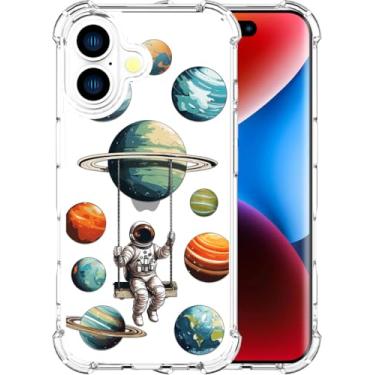 Imagem de ENDIY Compatível com capas Iphonegirl com design, linda capa de telefone transparente para mulheres meninas e meninas com amortecedor protetor resistente (planetas espaciais astronautas transparentes)