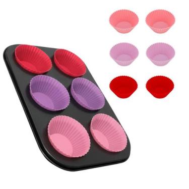 Imagem de 6 Forma Silicone Bolo Antiaderente Bolinho Empada Cupcake Mini 6 Cavid