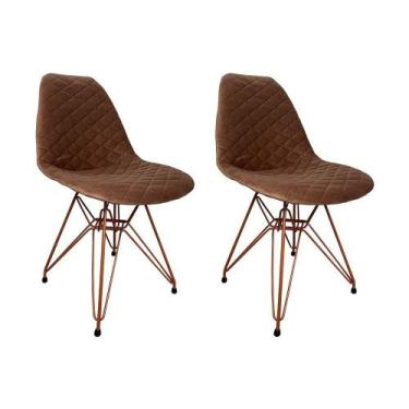Imagem de Kit 2 Cadeiras Jantar Estofadas Caramelo Eiffel Eames Base Cobre - Cor