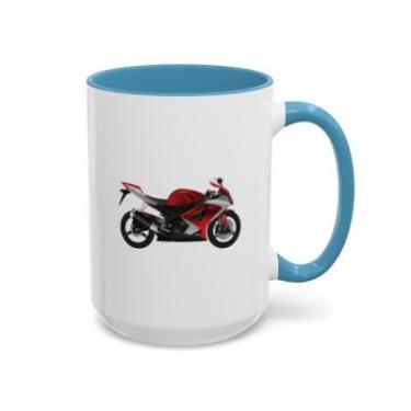 Imagem de SpreadPassion Caneca de café com detalhe de motocicleta – Caneca de cerâmica de 325 ml com design arrojado de motociclista – perfeita para entusiastas de motocicletas (azul claro, 425 g)