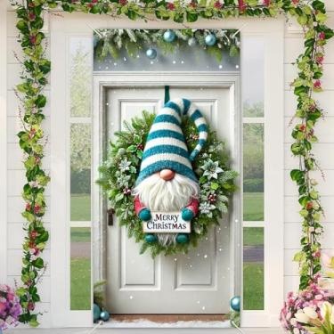 Imagem de BlissYard Capa de porta de Natal, guirlanda de gnomo, letreiro de Feliz Natal, 89 x 188 cm, faixa festiva para decoração de parede interna e externa, tecido de poliéster para meninas ou meninos