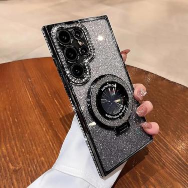 Imagem de HJZSZX para Samsung A55 Luxury Glitter Bracket Case Capa de Revestimento (para Samsung A55/preto)