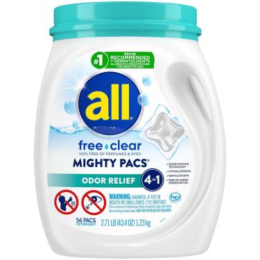 Imagem de Detergente para roupa All Mighty Pacs Free Clear Odor Relief 56