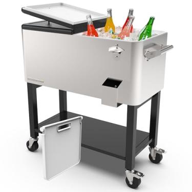 Imagem de Permasteel Refrigerador de festa com divisória, bacia removível, capacidade espaçosa de 80 litros, refrigera 36 horas, bandeja de servir, baú de gelo para uso interno e externo, aço inoxidável