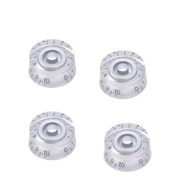 Imagem de DIAO79NI Botões de controle de velocidade de 18 estrias de tamanho métrico para guitarra elétrica Epiphone Les Paul SG Asia Import Guitar Bass Split Shaft Pots, prata/preto (conjunto de 4)