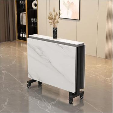 Imagem de Mesa De Jantar Dobrável Com 6 Rodas - Mesa De Jantar Versátil Em Ardósia, Extensível E Economizadora De Espaço Para Espaços Pequenos - Ideal, White, 120x70x75cm/47.2x27.6x29.5in