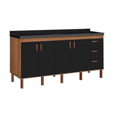 Imagem de Gabinete Cozinha Pia Armário 174 cm Com 4 Portas e 3 Gavetas (Avelato/Preto)